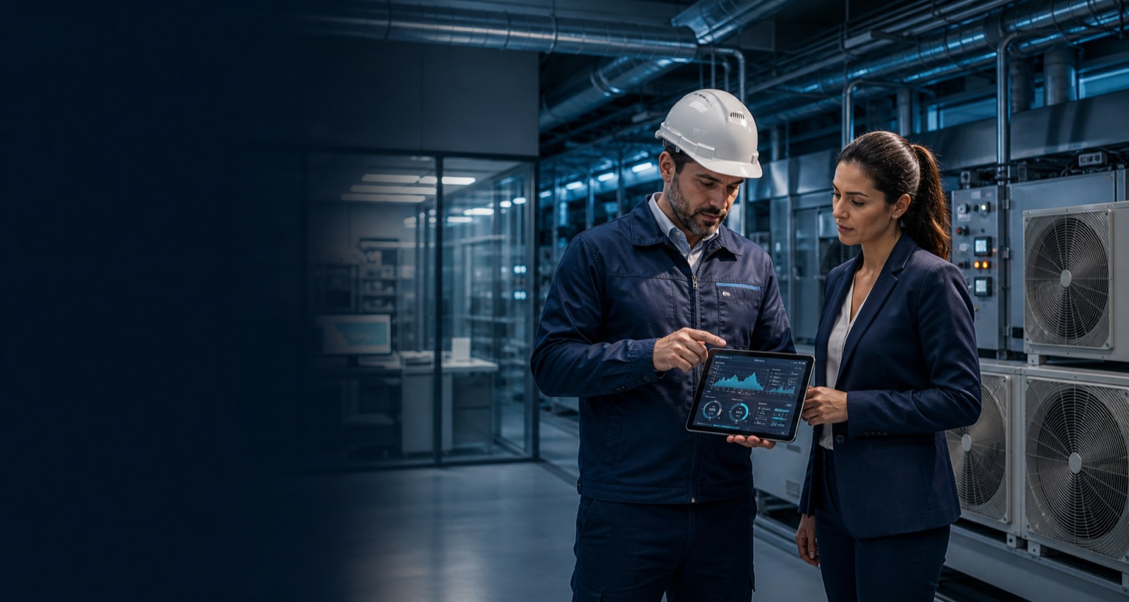 Equipe técnica em manutenção de sistema industrial